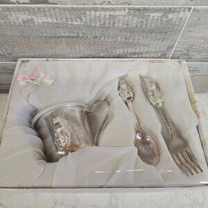Sterling Silver Plated baby sippy cup with fork and spoon